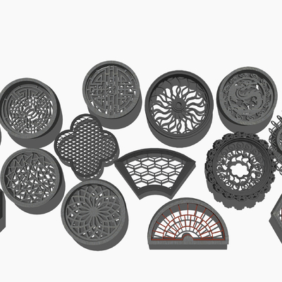  新中式窗花雕花su模型 