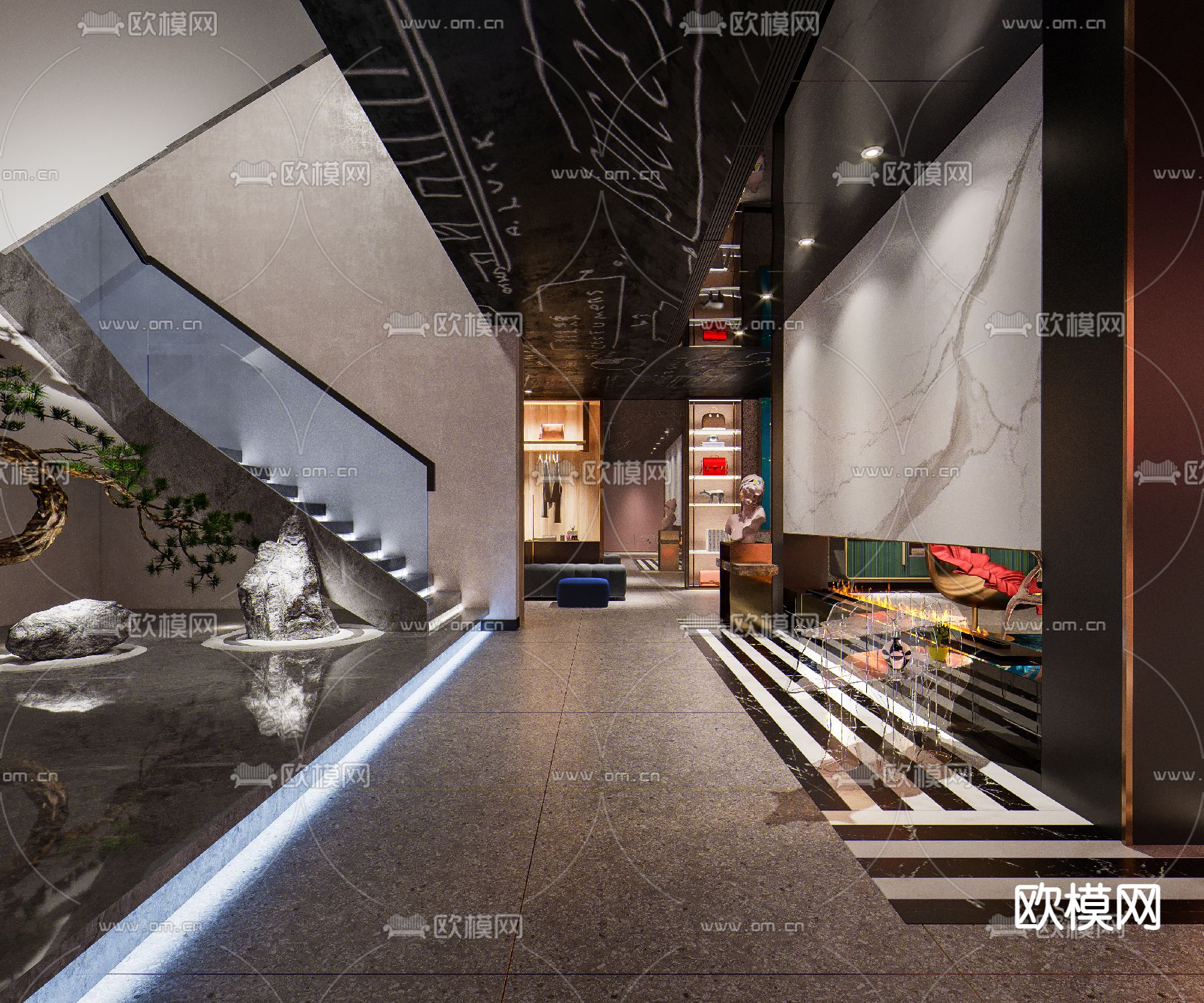 现代廊道免费3d模型下载_ID11328457_3dmax免费模型-欧模网