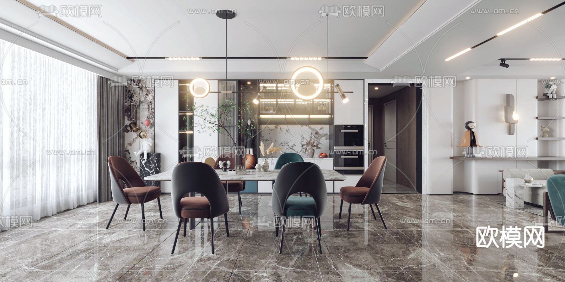 现代客餐厅3d模型下载（渲染图2）
