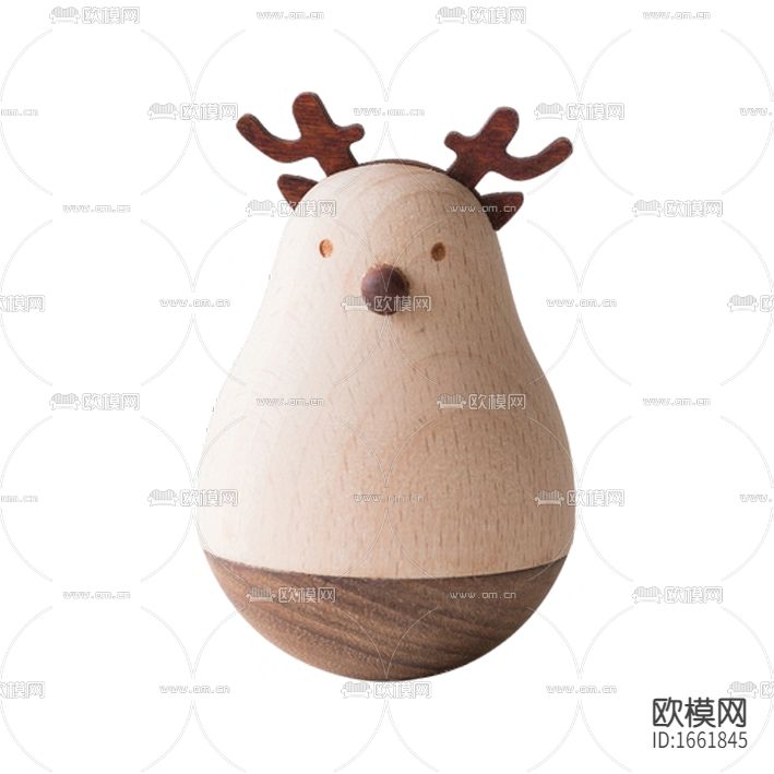 北欧简约实木卡通驯鹿不倒翁摆件下载