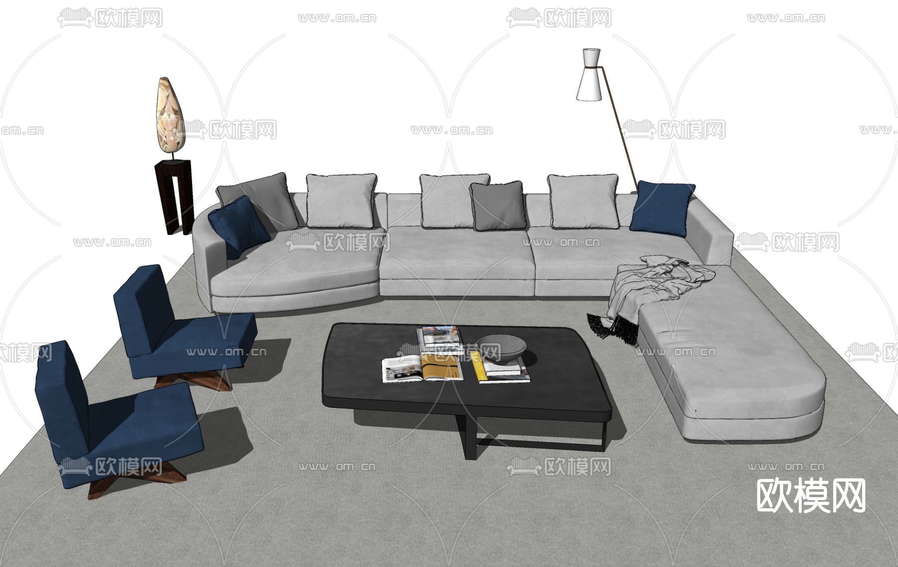 北欧布艺沙发组合su模型下载
