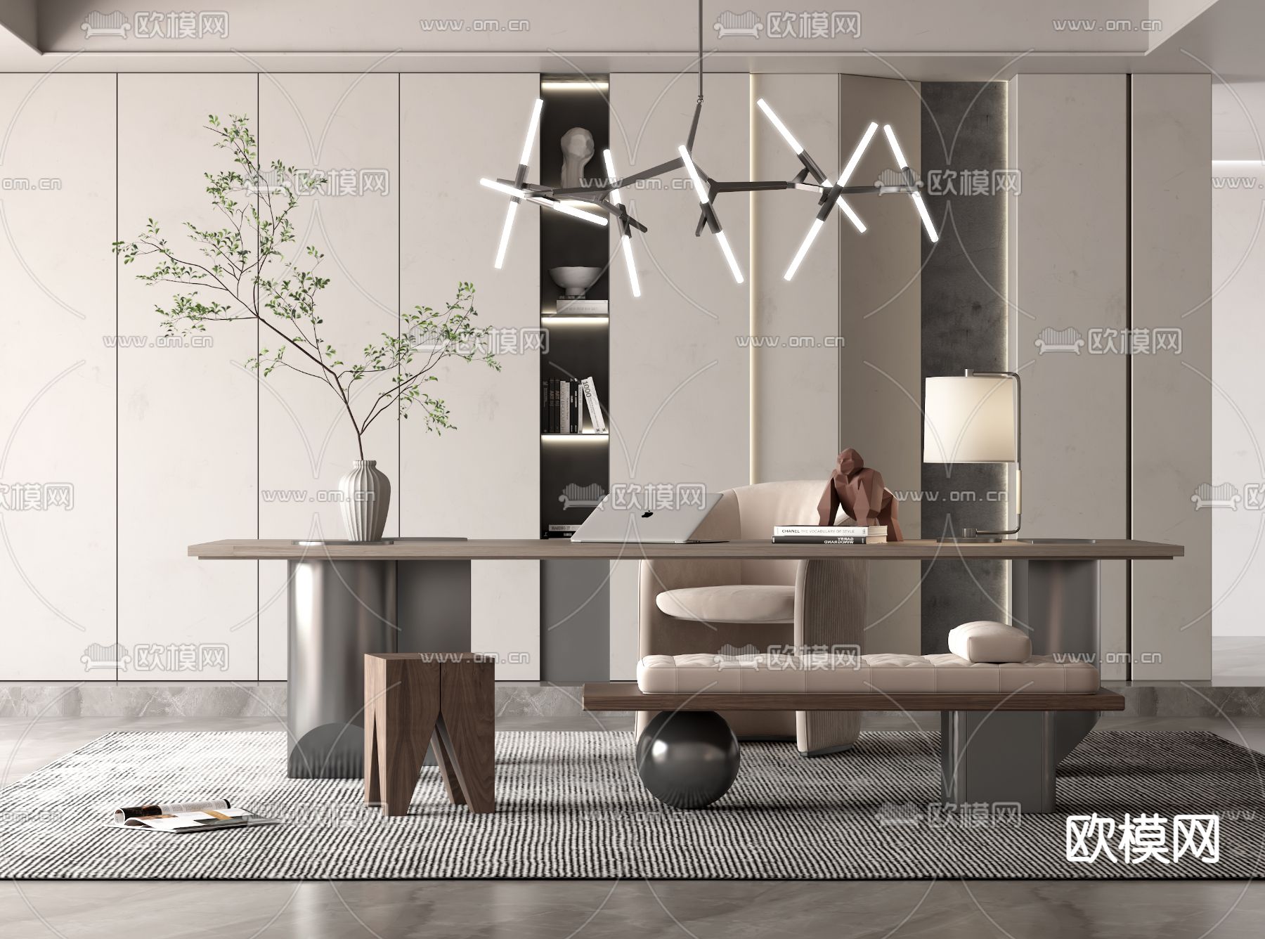 现代书桌椅3d模型下载（渲染图1）