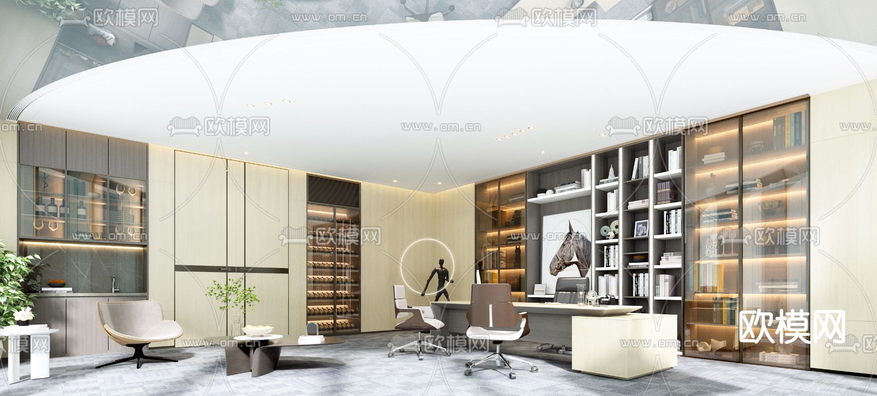 现代轻奢总经理室3d模型下载（渲染图2）