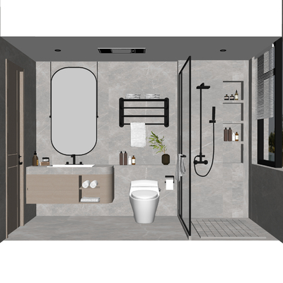  现代台盆柜su模型 