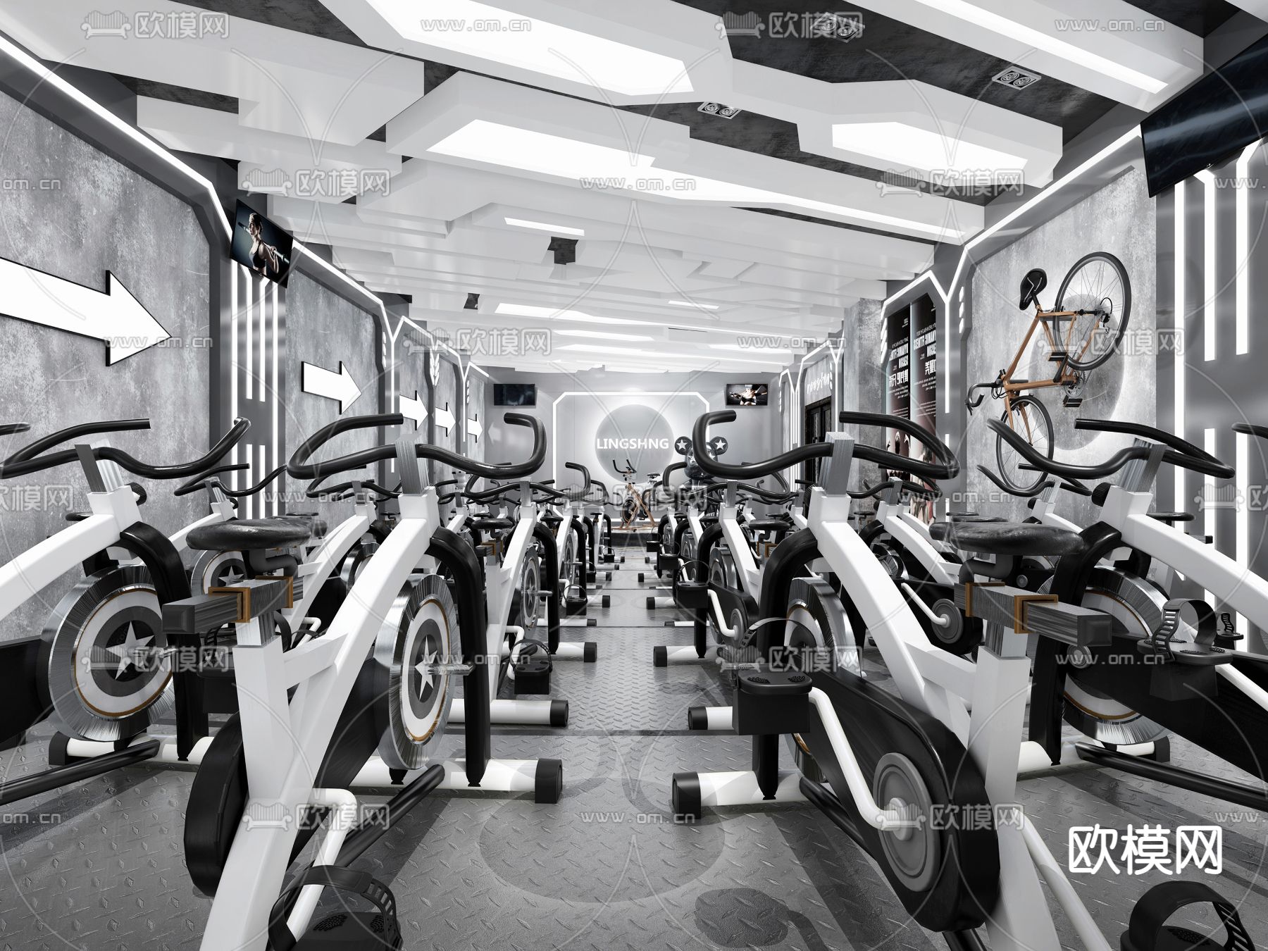 工业风健身单车专卖店3d模型下载（渲染图2）