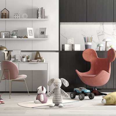  现代儿童书桌椅su模型 