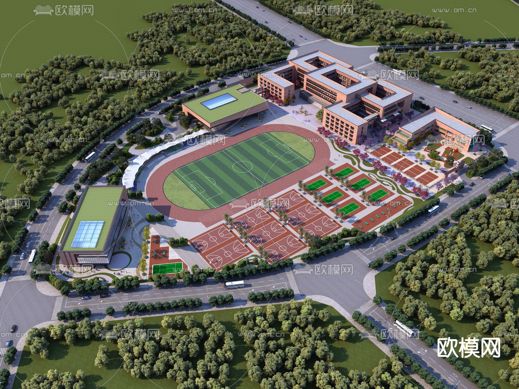 现代学校鸟瞰规划3d模型