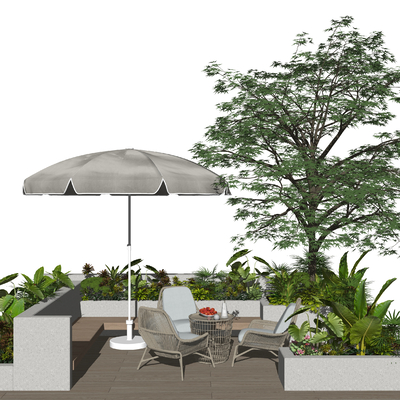  现代庭院花园su模型 