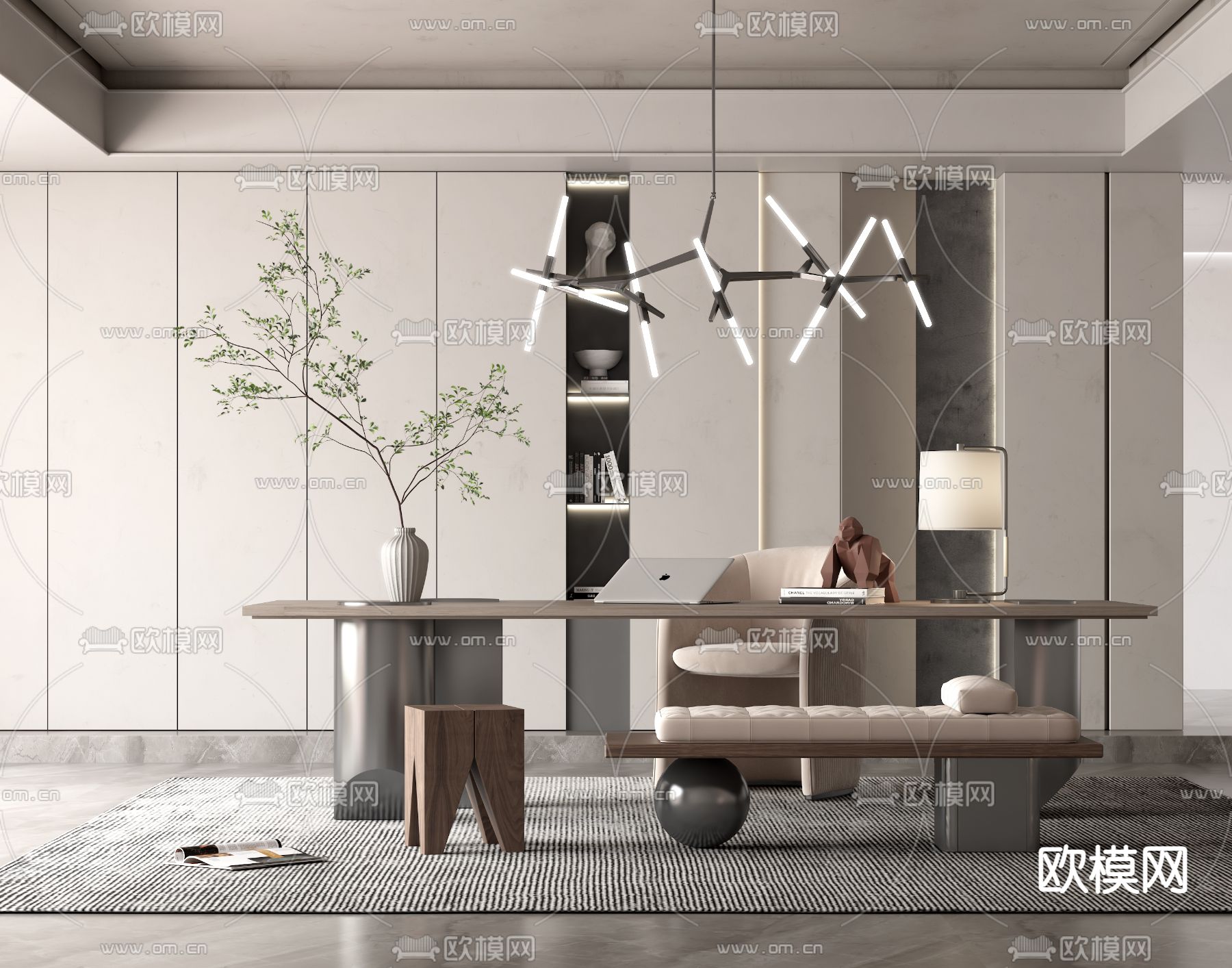 现代书桌椅3d模型下载（渲染图4）