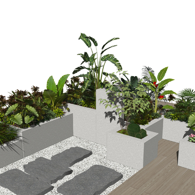  现代花坛园艺小品su模型 