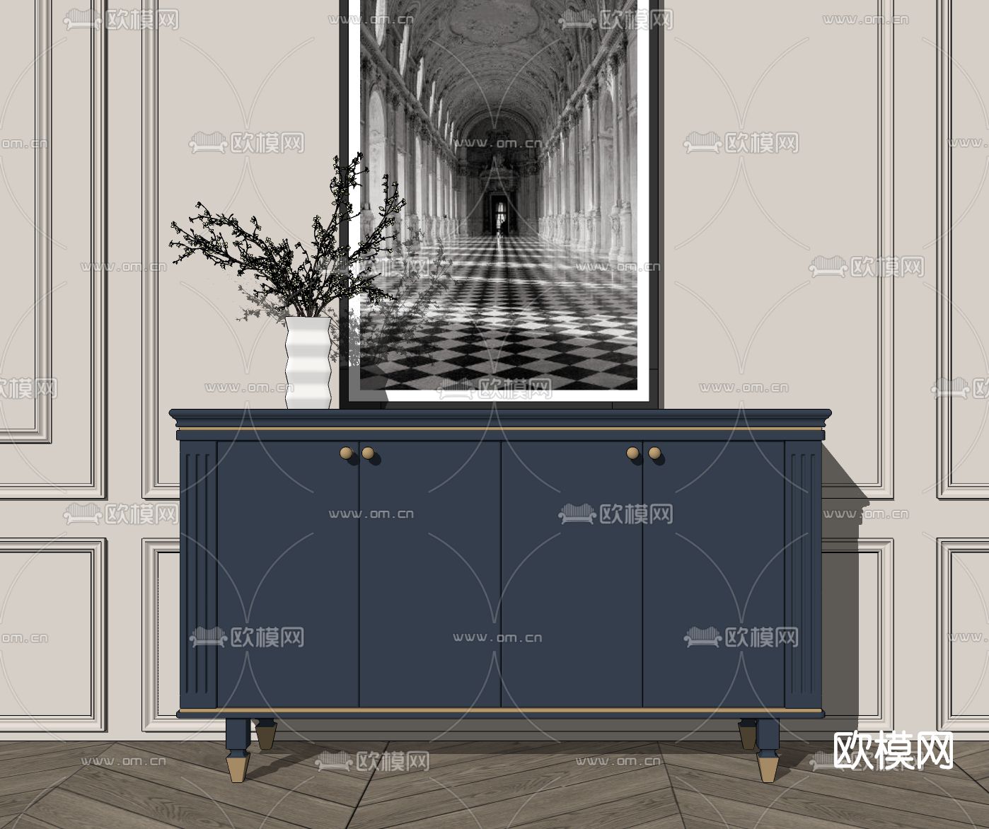 美式玄关柜边柜su模型下载