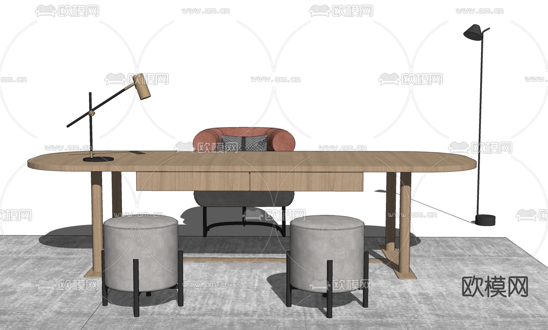 北欧实木书桌椅su模型下载