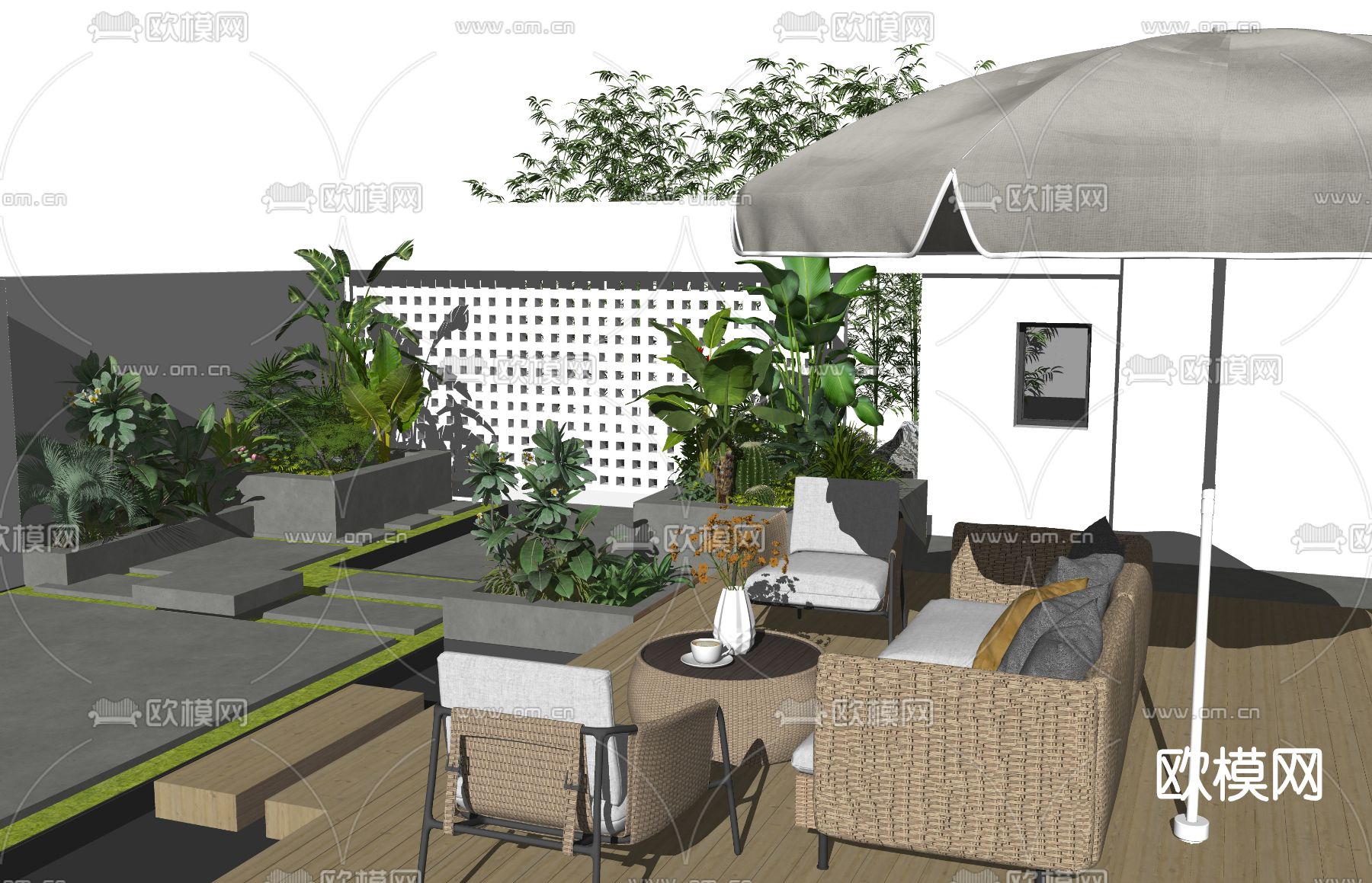 现代露台庭院花园su模型