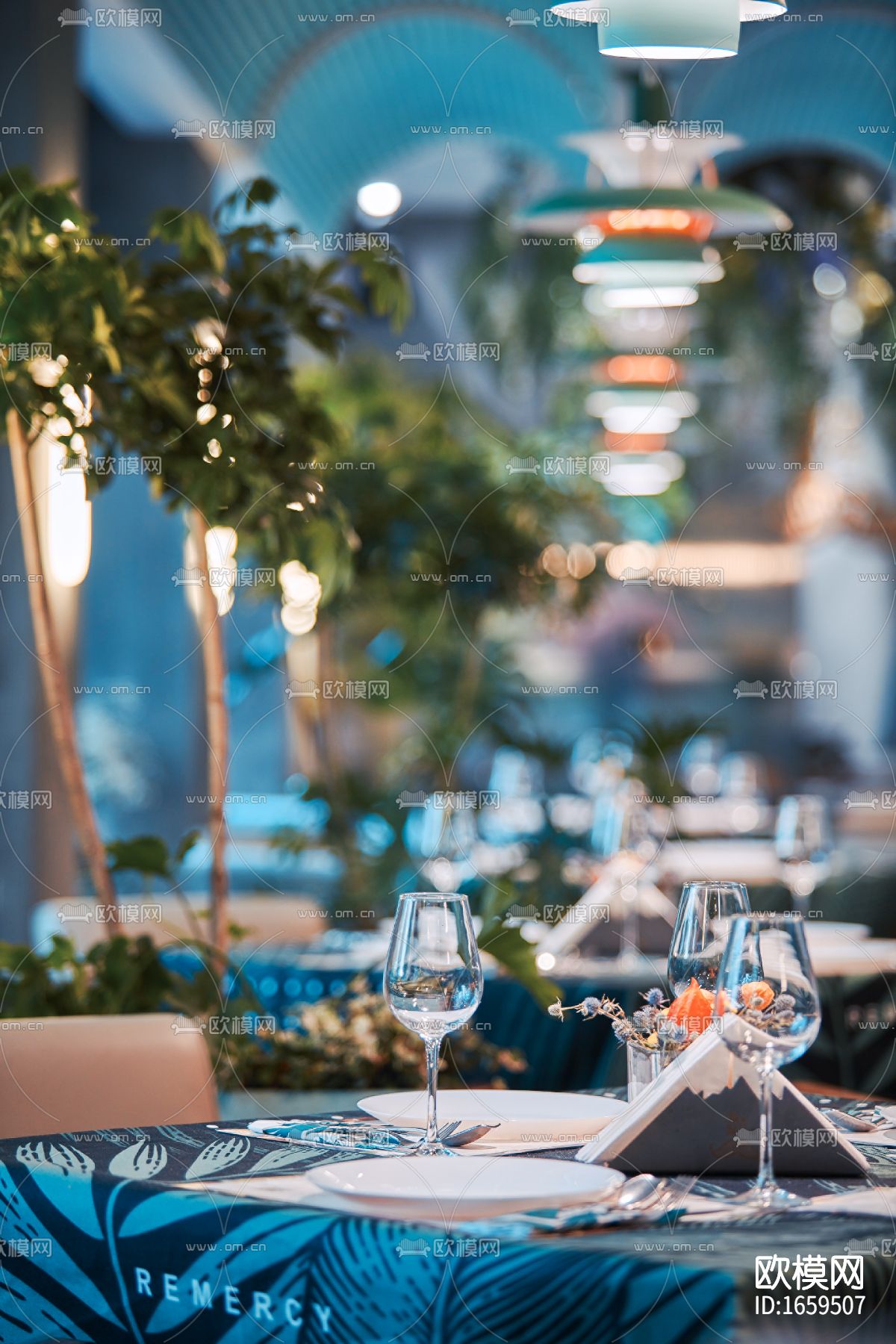 现代主题餐厅CAD施工图下载（渲染图6）