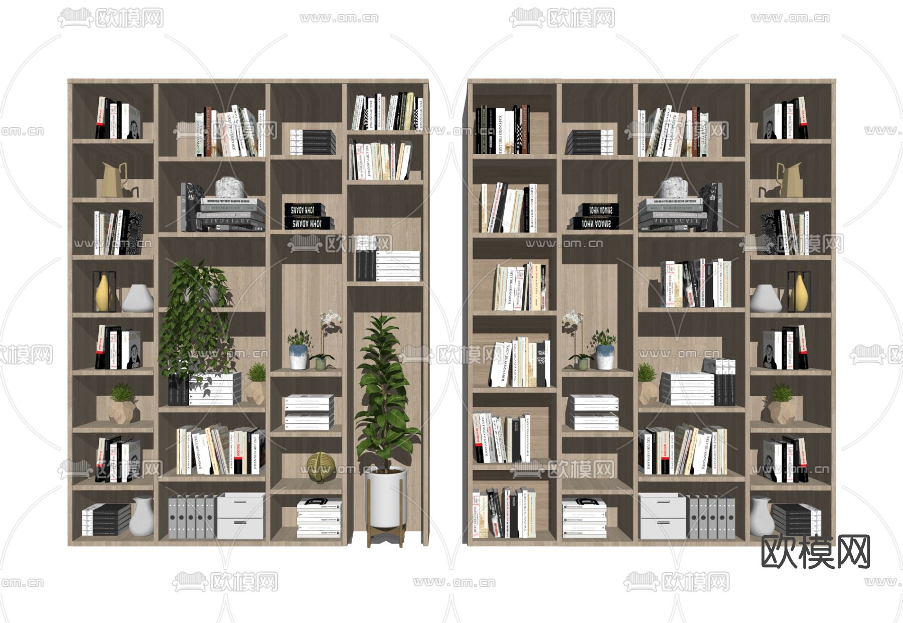 现代实木书柜su模型下载