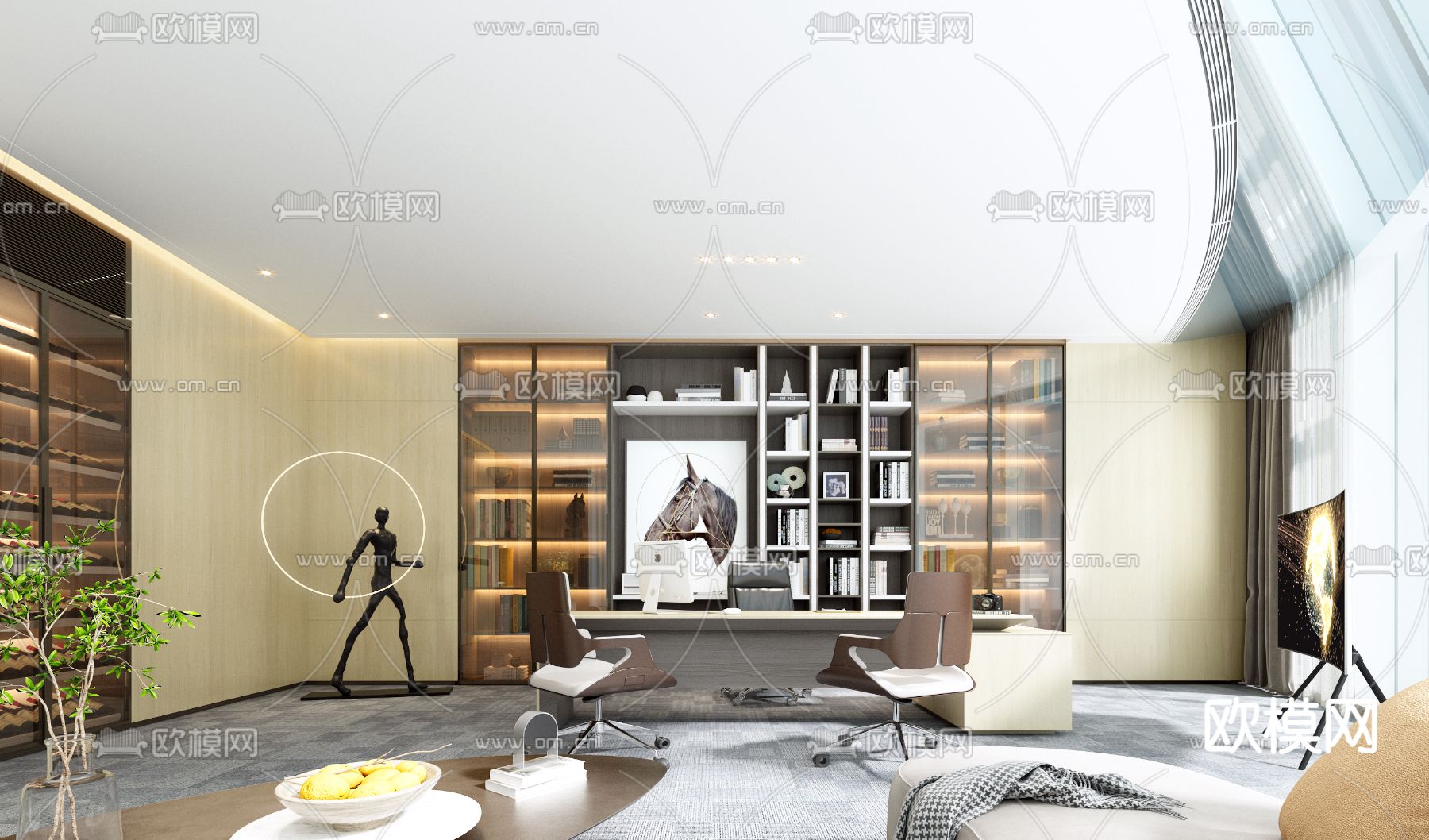 现代轻奢总经理室3d模型下载（渲染图3）