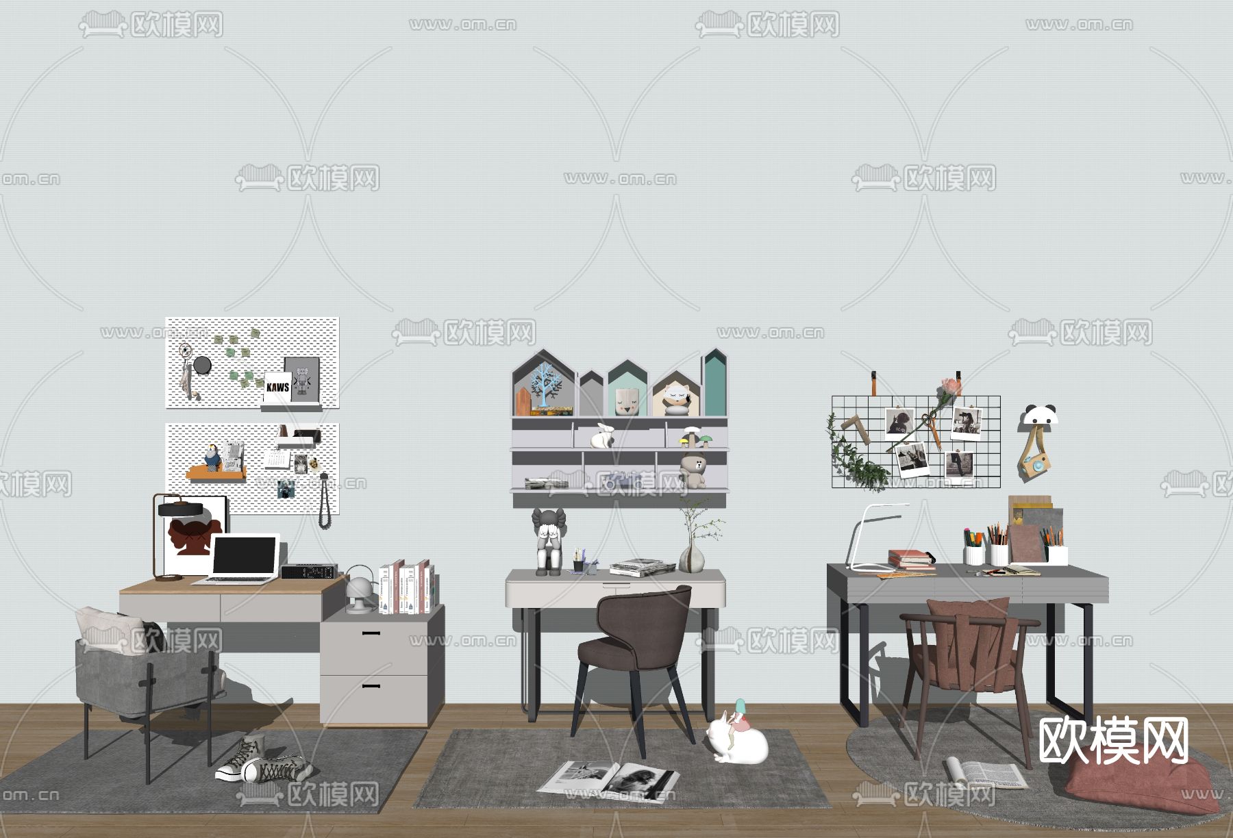 现代书桌椅儿童桌椅su模型下载