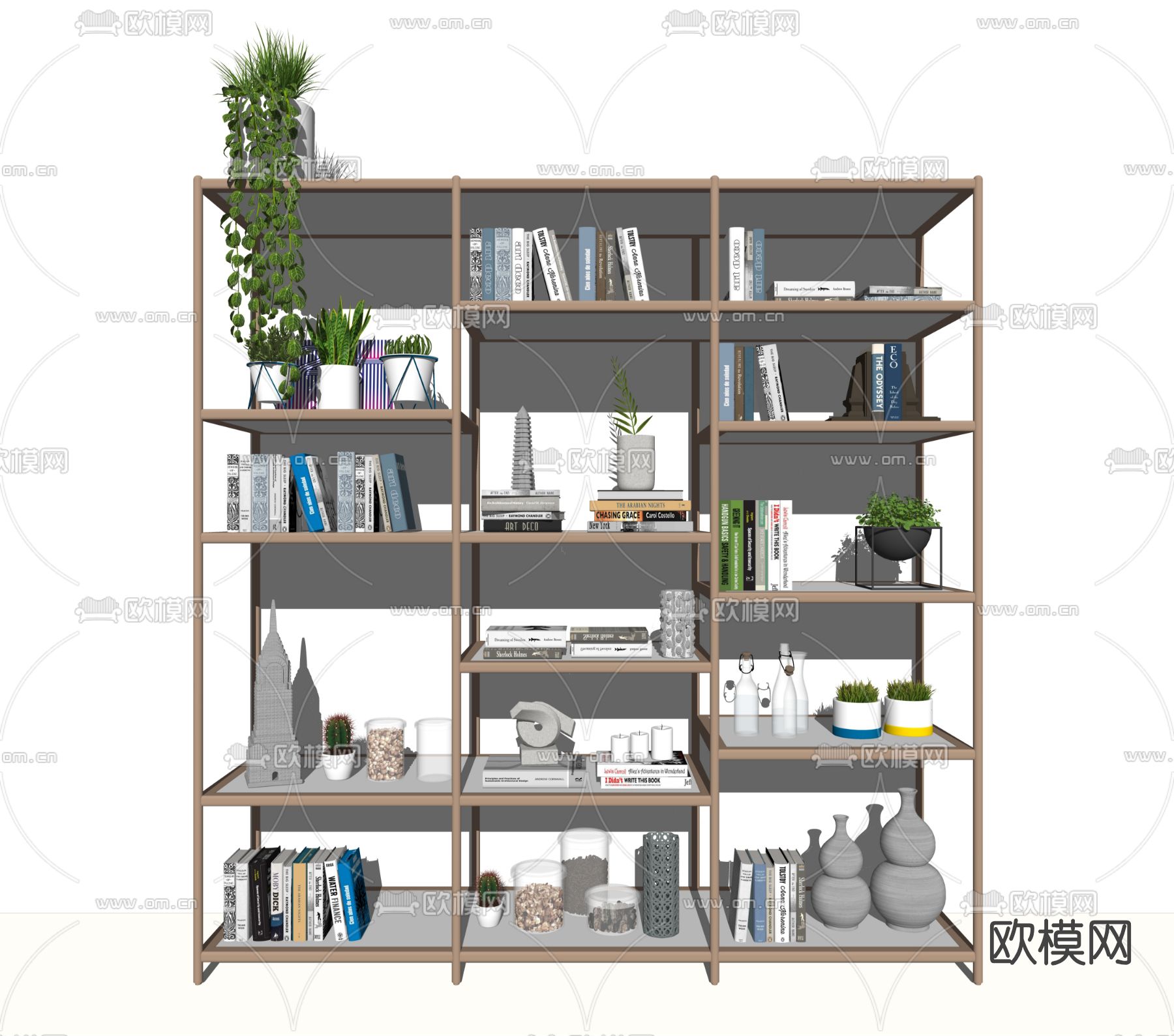 现代书架书籍su模型下载