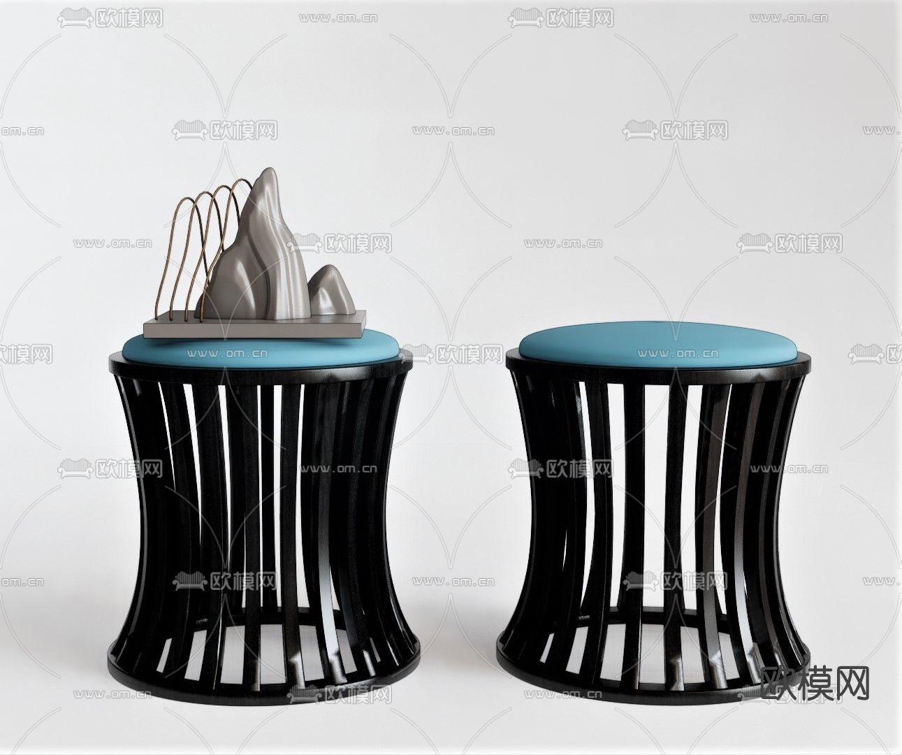 新中式凳子矮凳圆凳su模型下载（渲染图1）