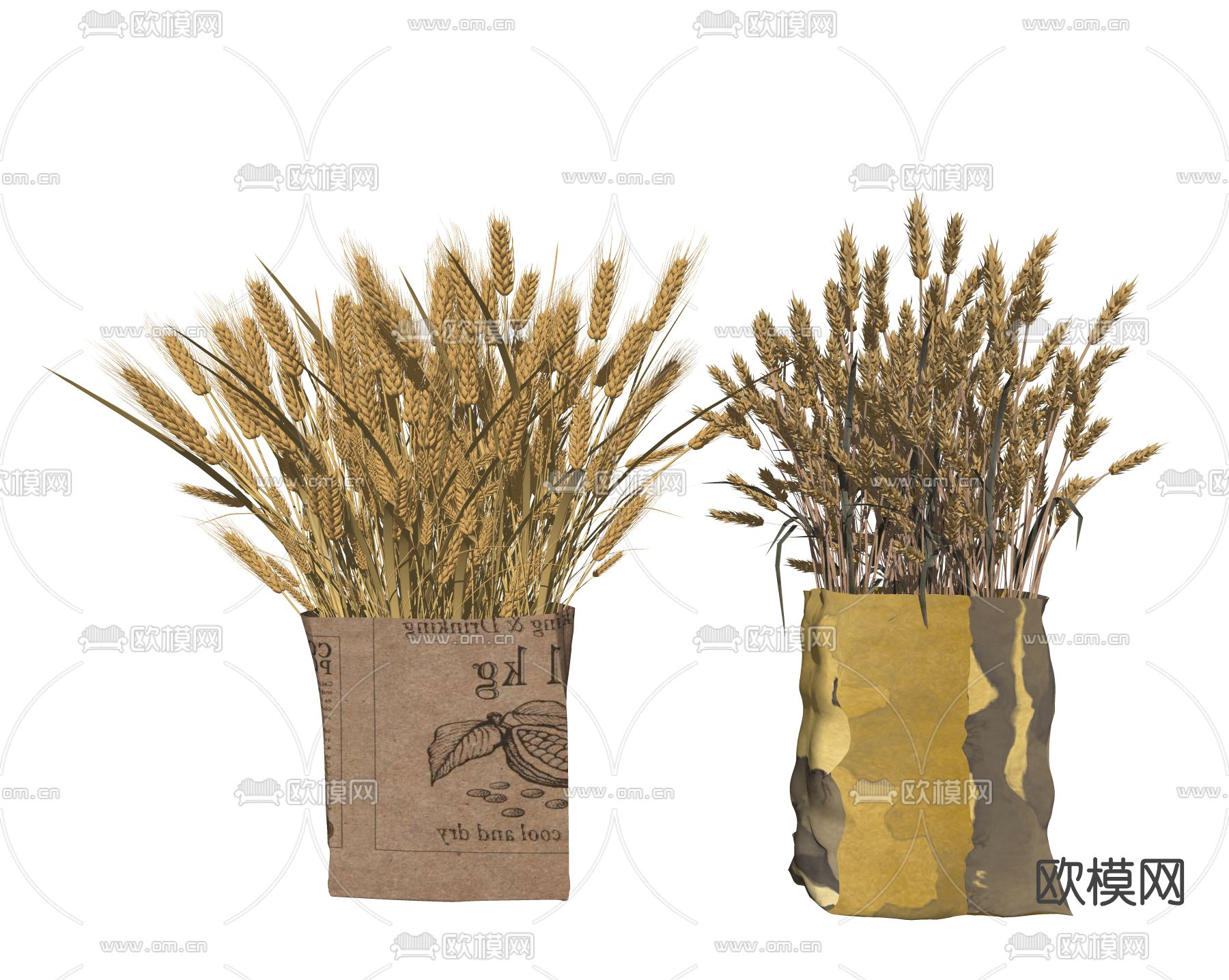 现代小麦花束金黄麦穗干花su模型下载