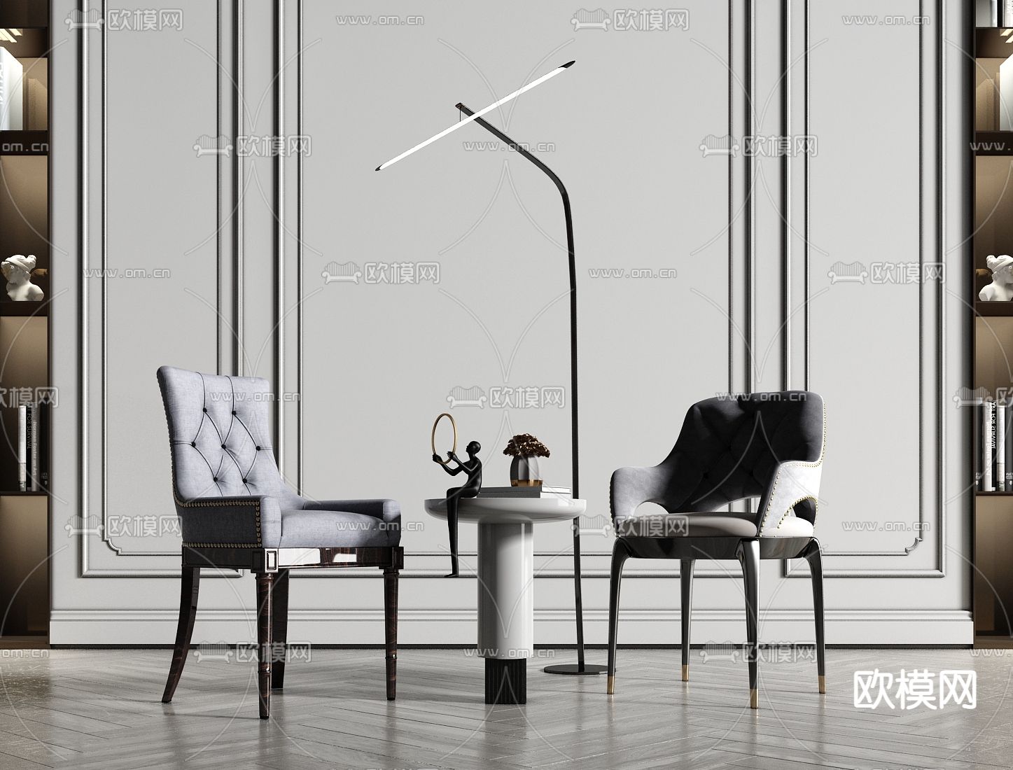 简欧轻奢休闲椅su模型下载（渲染图1）