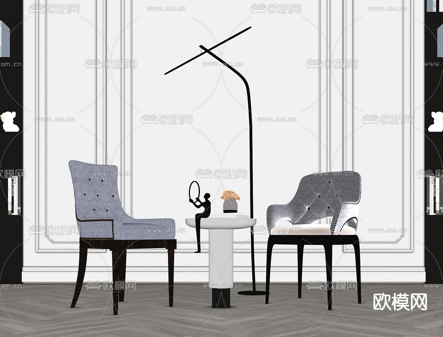 简欧轻奢休闲椅su模型下载（渲染图2）