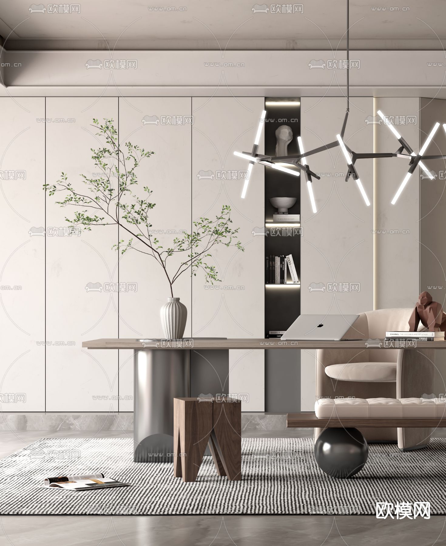 现代书桌椅3d模型下载（渲染图2）