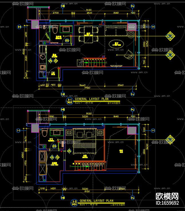 酒店客房cad施工图下载（渲染图1）