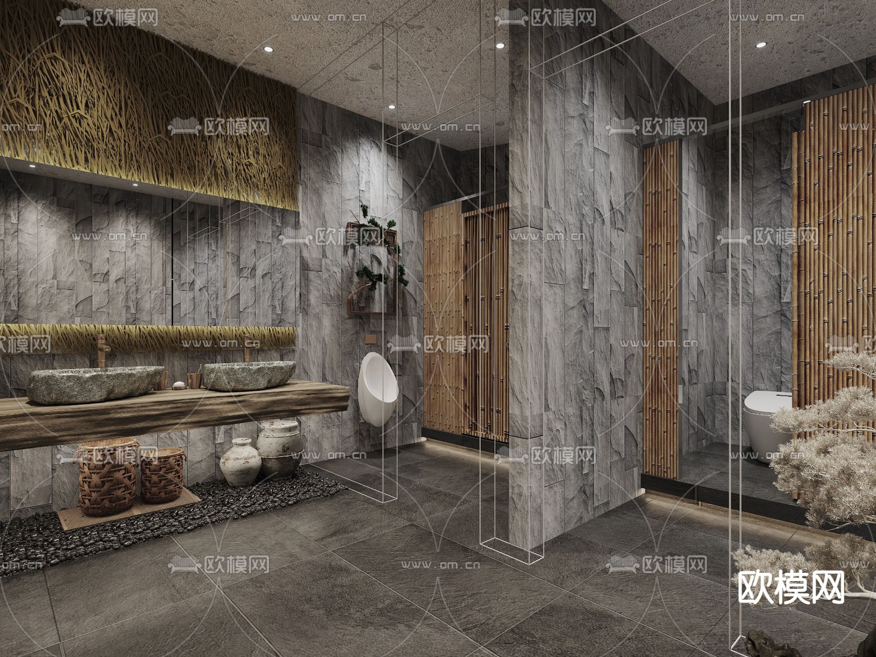 侘寂风公共卫生间3d模型