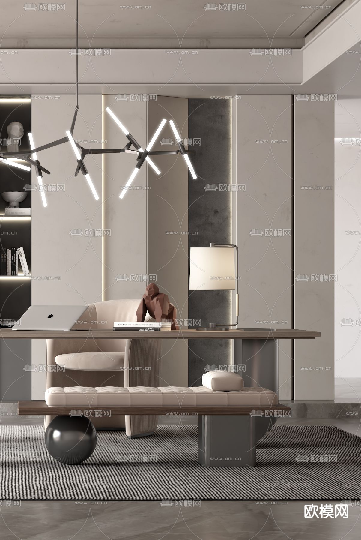 现代书桌椅3d模型下载（渲染图3）