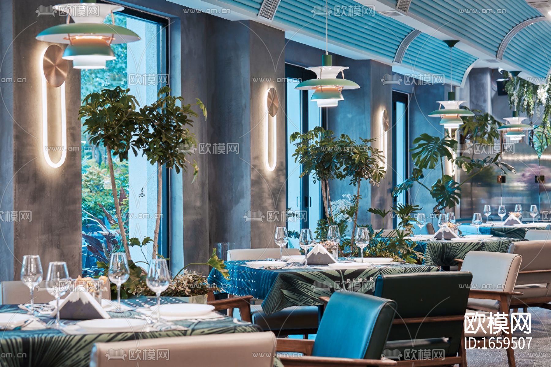 现代主题餐厅CAD施工图下载（渲染图4）