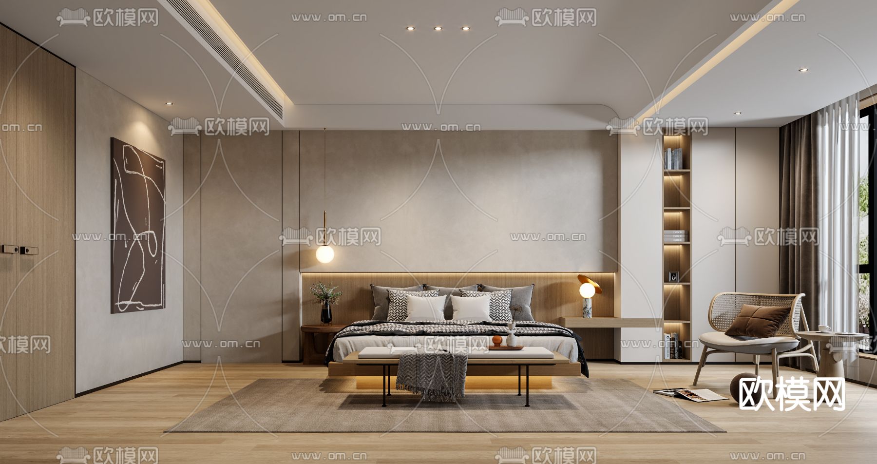 日式卧室主人房3d模型下载