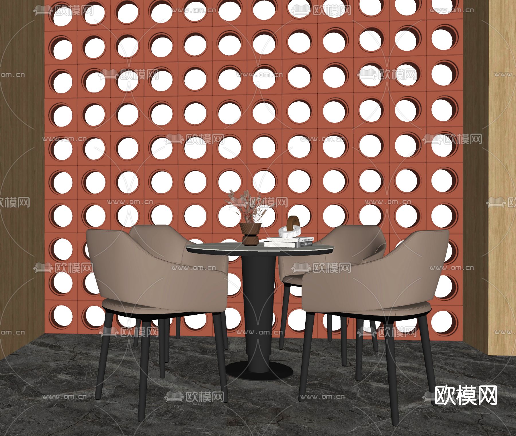 现代圆形休闲桌椅su模型下载