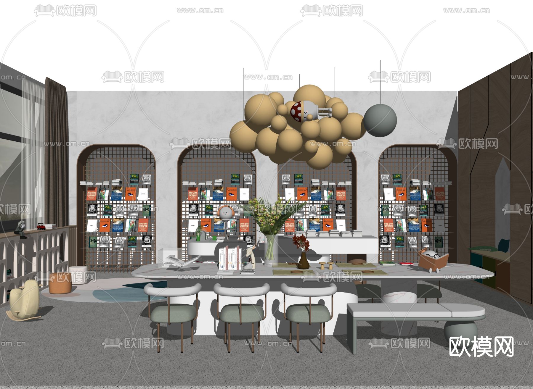 现代书店su模型下载（渲染图1）