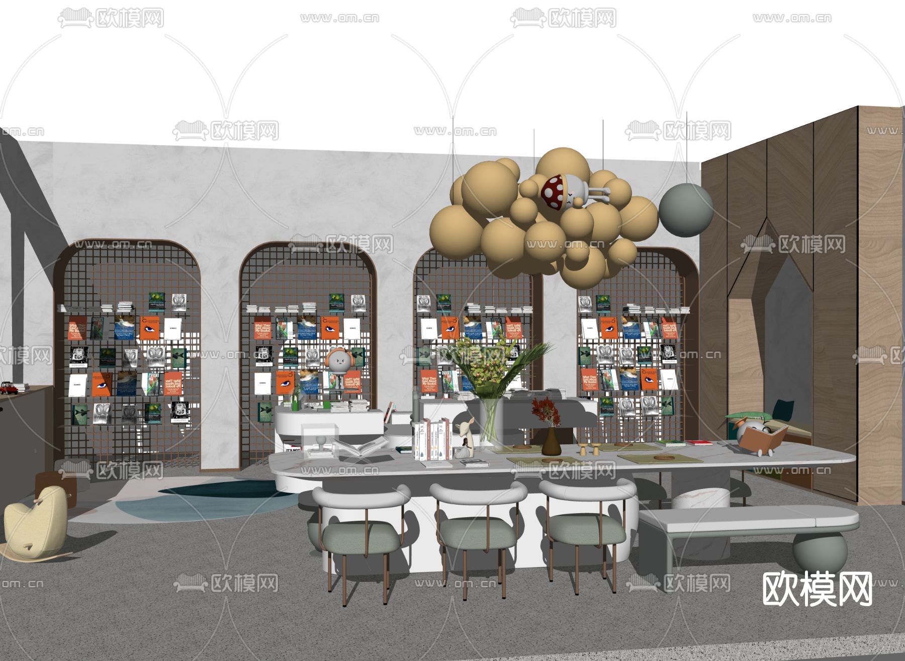 现代书店su模型下载（渲染图2）