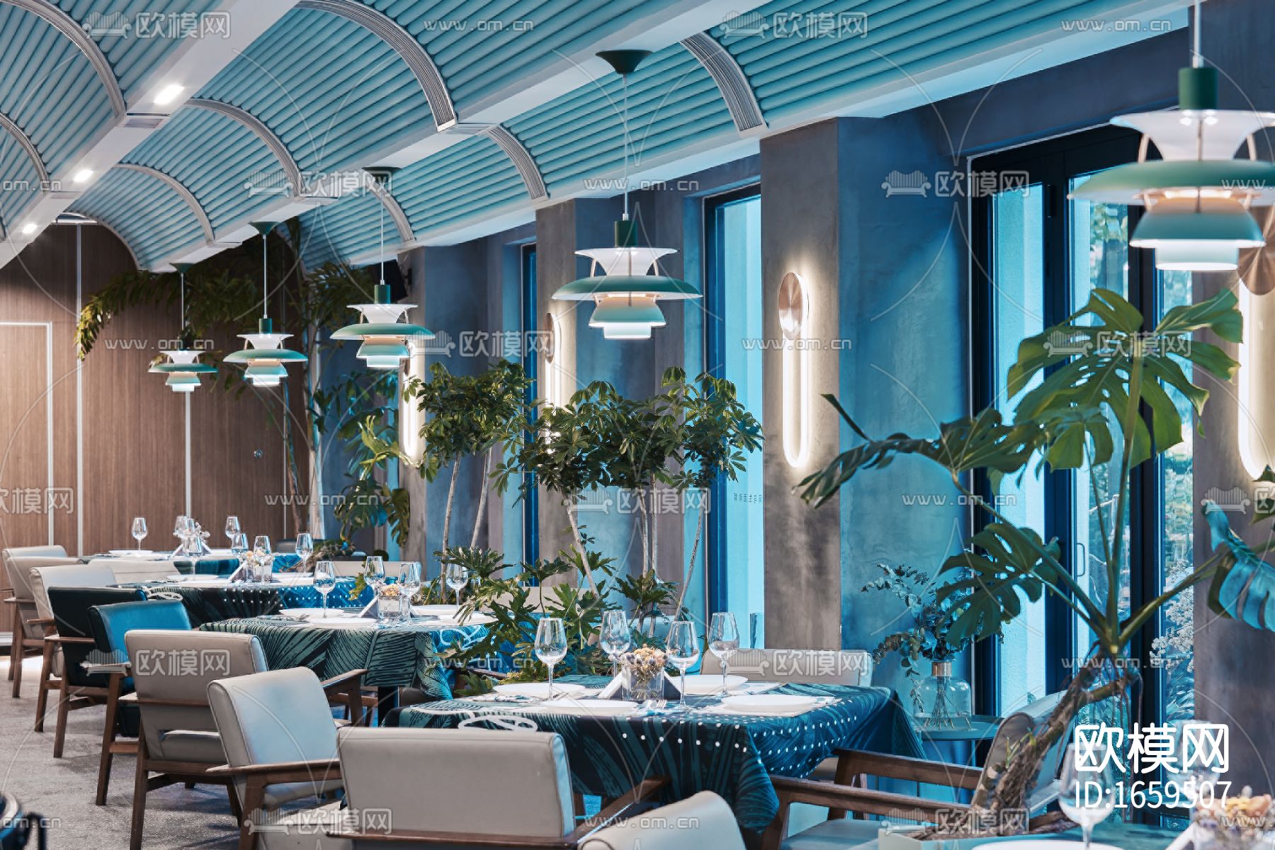 现代主题餐厅CAD施工图下载（渲染图5）