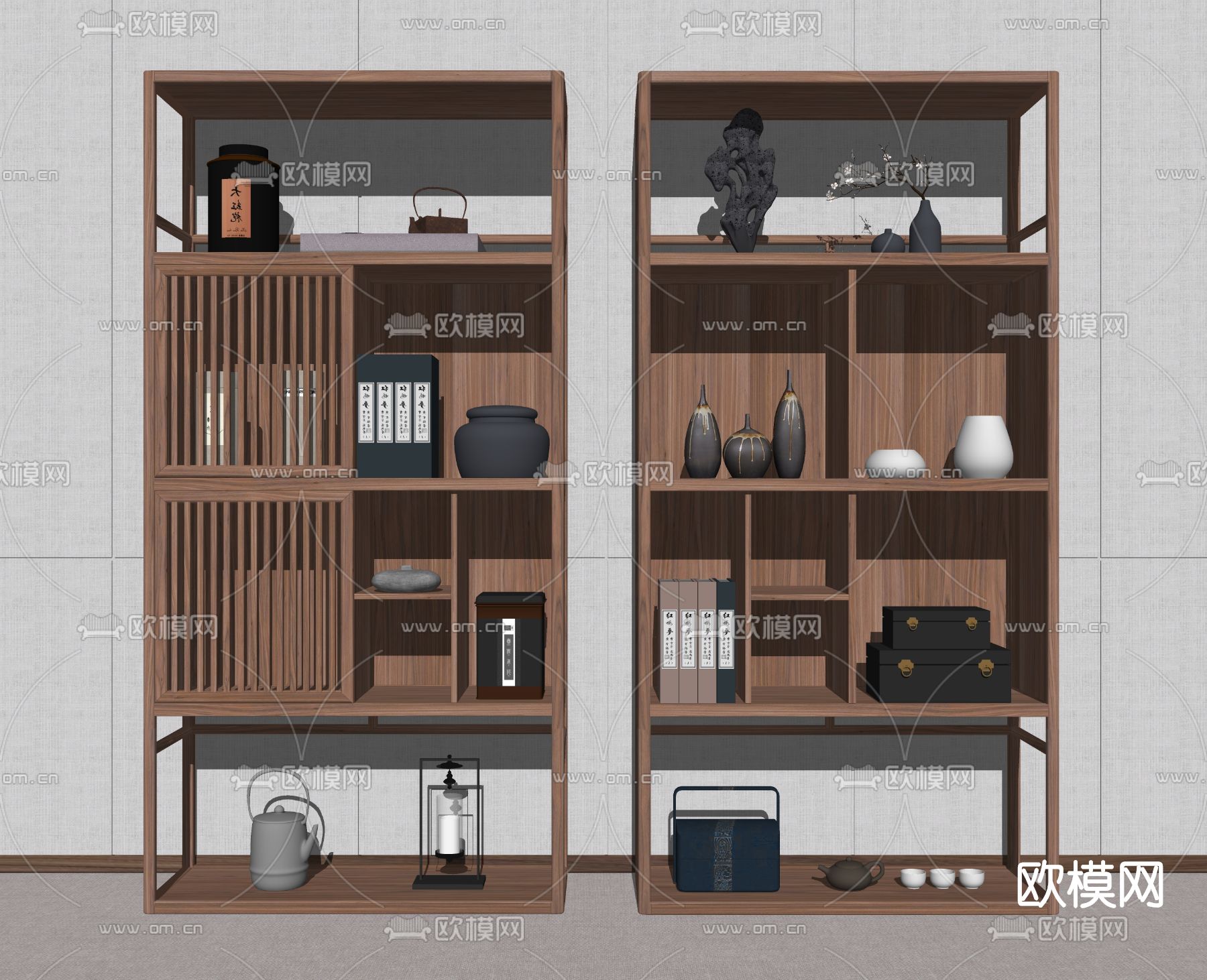 新中式实木装饰架su模型下载