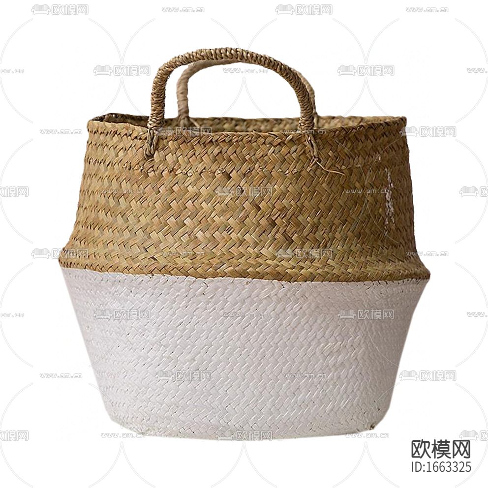 北欧草编刷白漆收纳篮