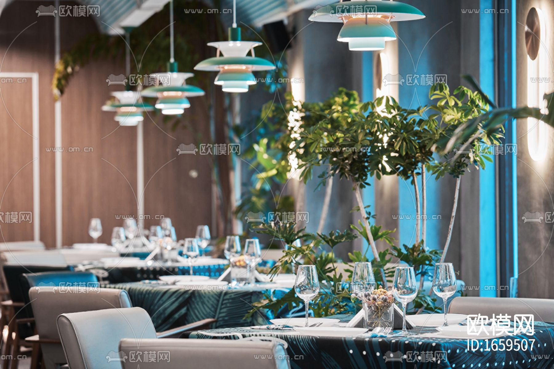 现代主题餐厅CAD施工图下载（渲染图2）