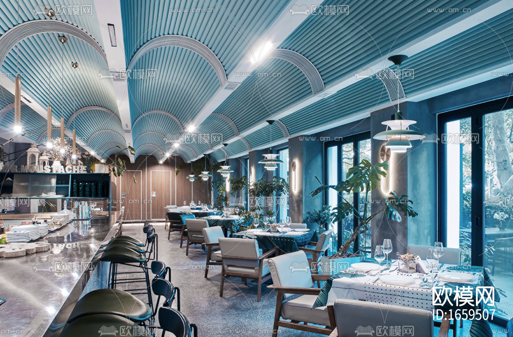 现代主题餐厅CAD施工图下载（渲染图9）