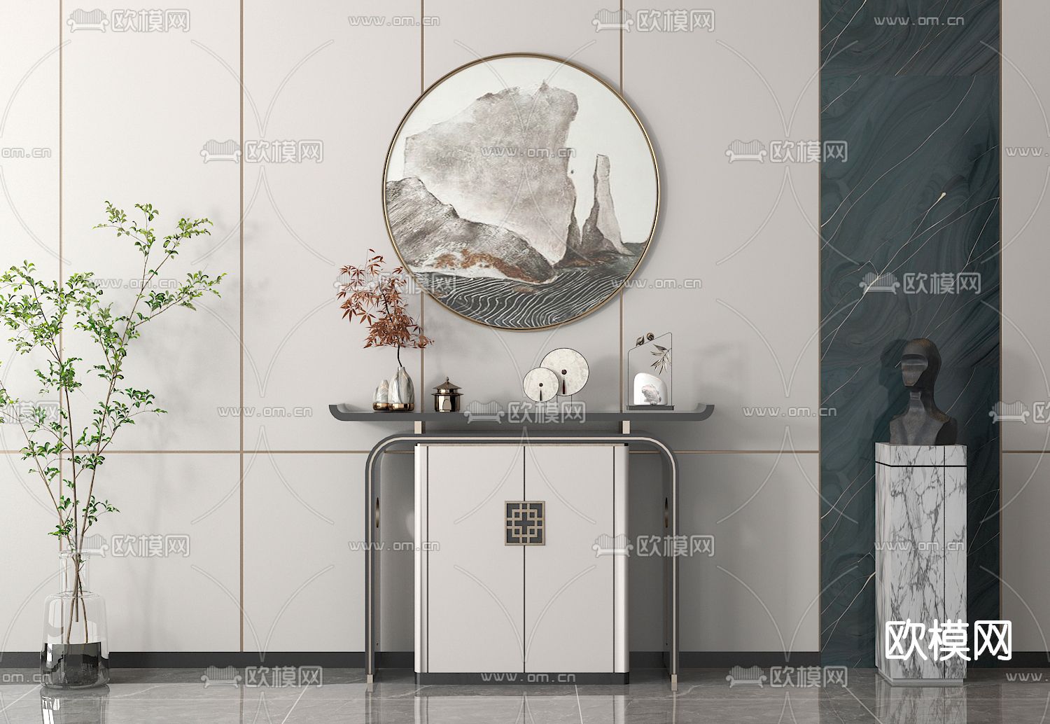 新中式轻奢端景台3d模型