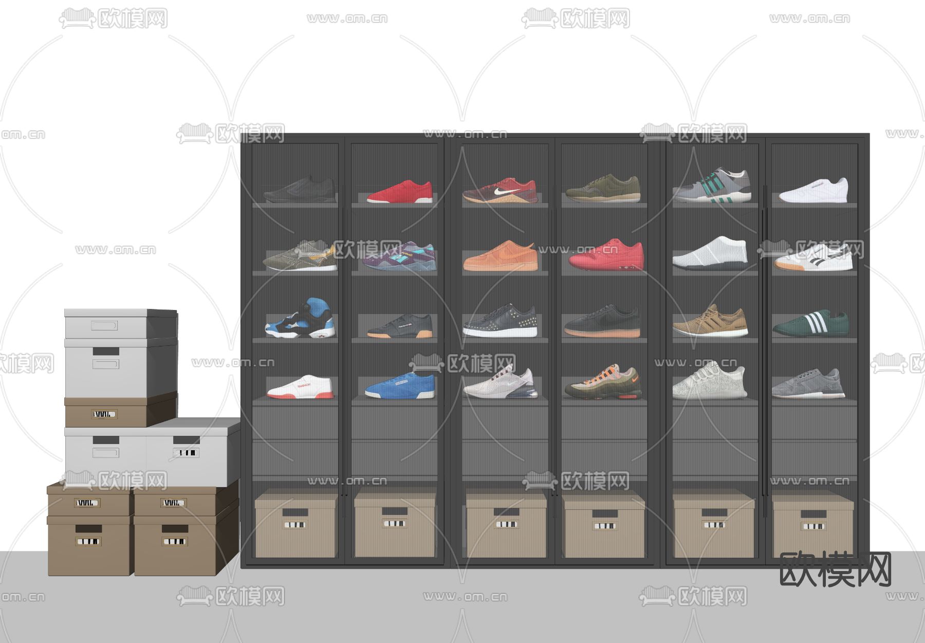 现代鞋柜鞋子展示柜su模型下载