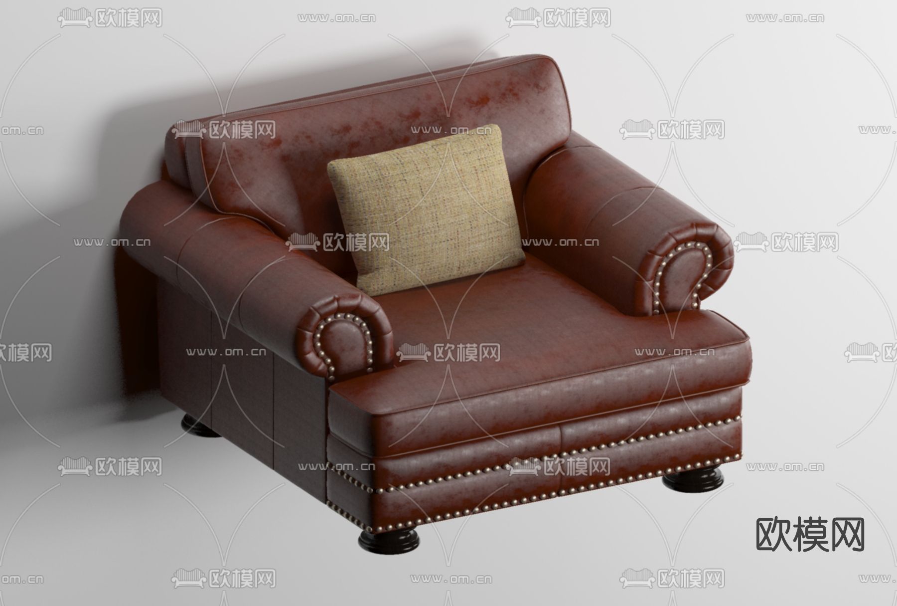 欧式皮革单人沙发免费3d模型下载