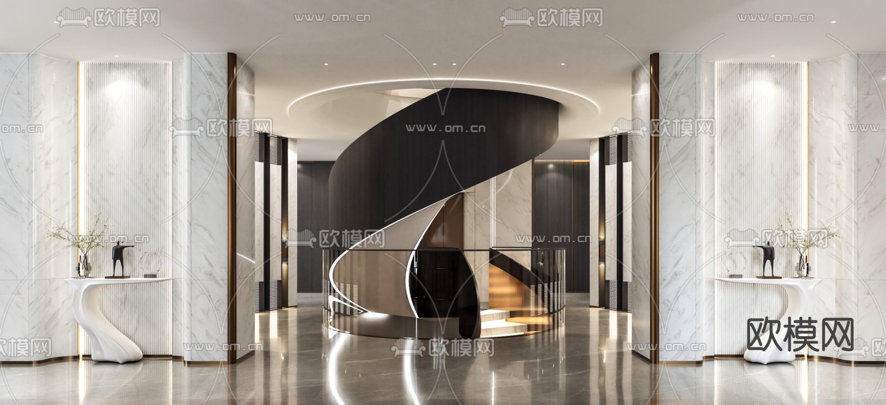 现代轻奢旋转楼梯3d模型下载（渲染图2）