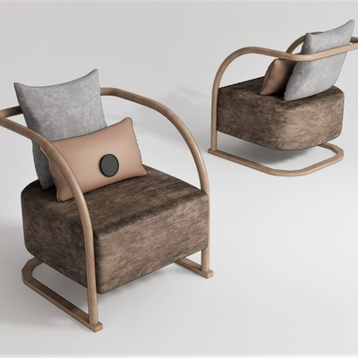  新中式实木休闲沙发su模型 