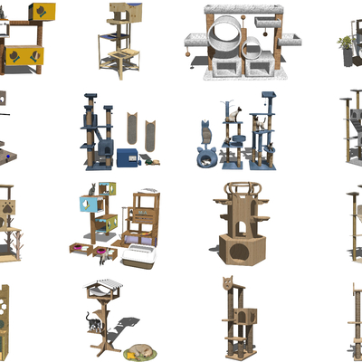  现代宠物猫舍猫爬架su模型 