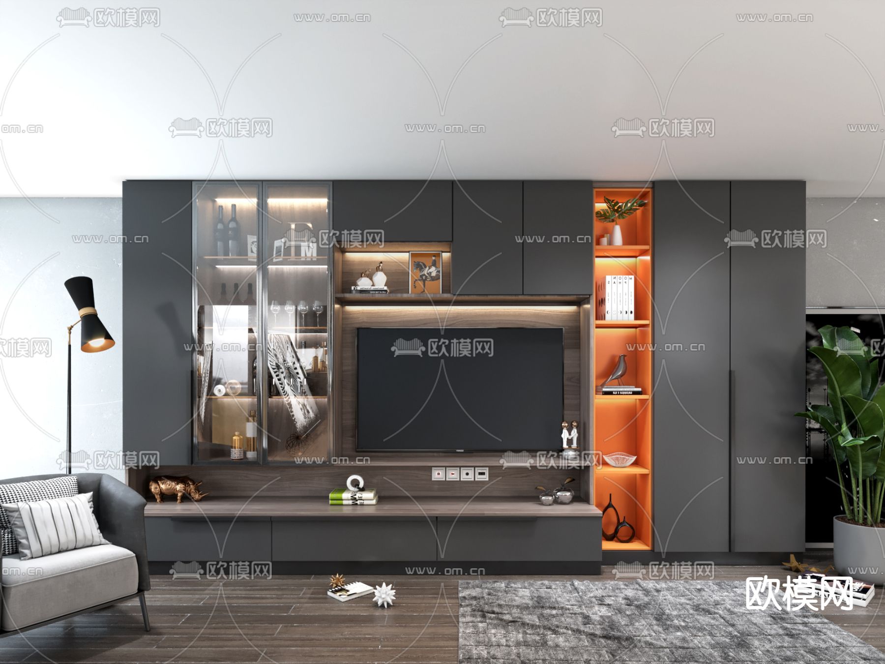 现代轻奢电视柜免费3d模型下载