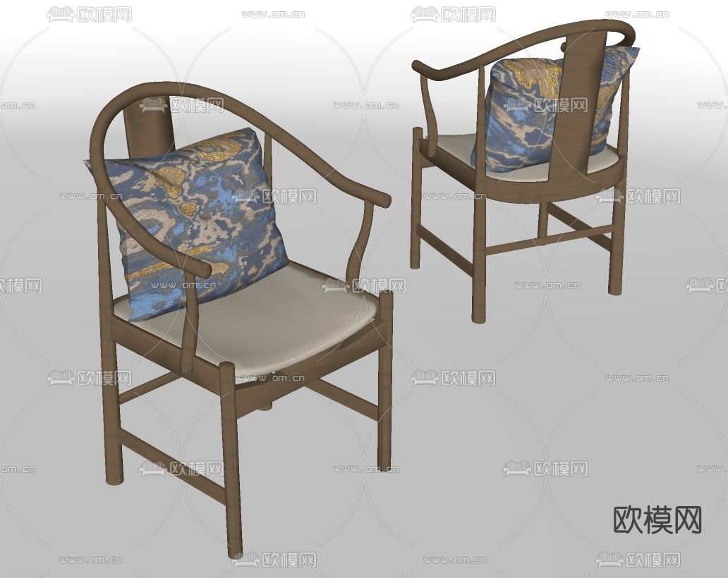 新中式休闲椅圈椅su模型下载（渲染图2）