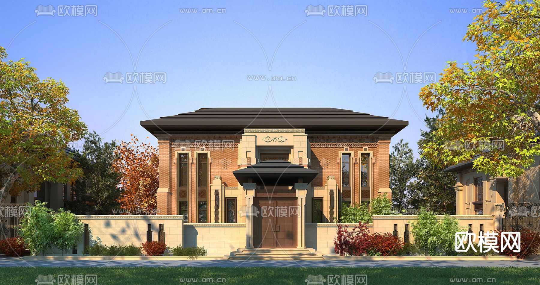 简欧独栋别墅外观3d模型下载