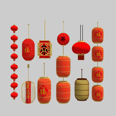  中式灯笼装饰灯su模型 